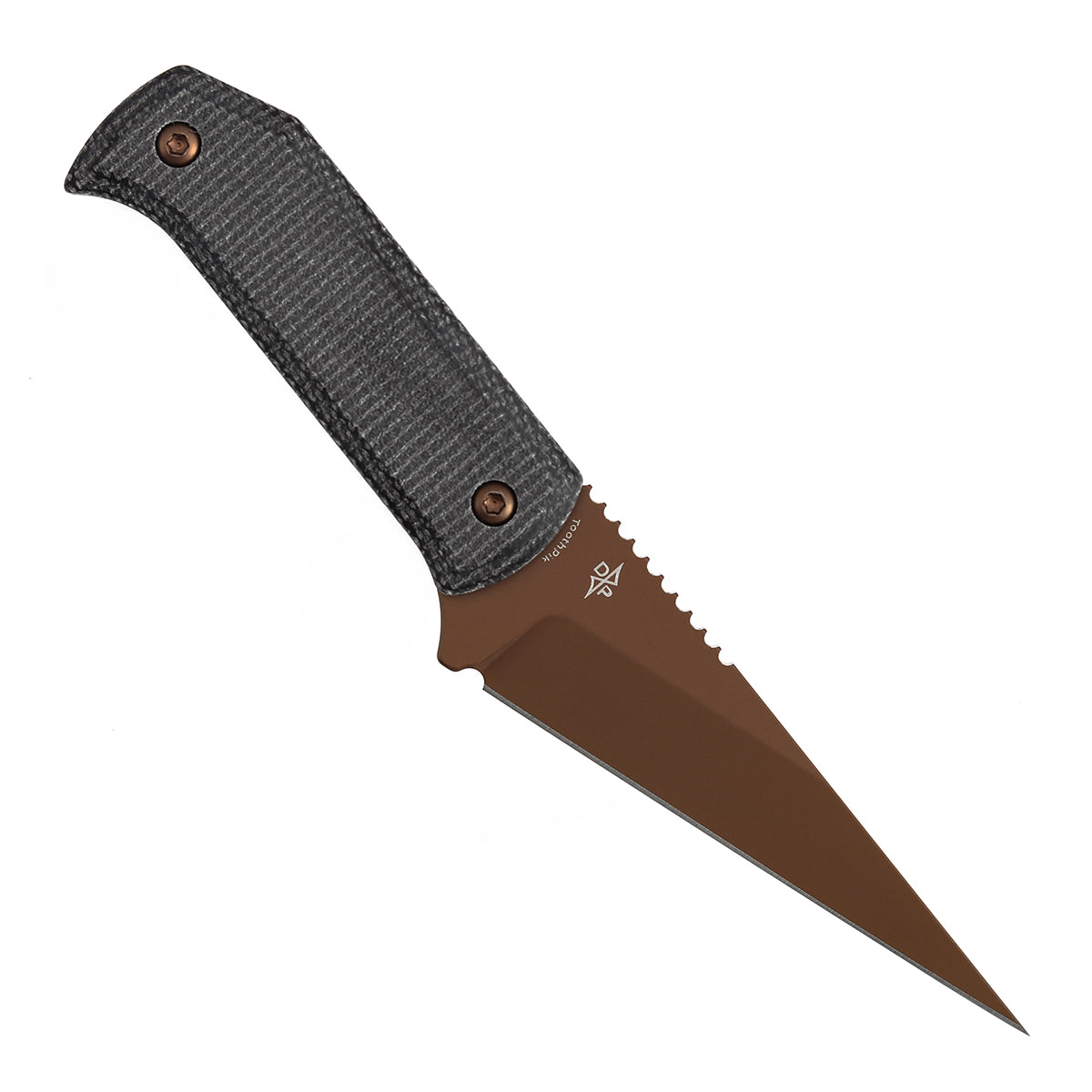 Pre-Order:Ships by Aug. 20 | Tenable ToothPik Fixed Blade | 3.04“ Rose Gold 14C28N Blade | Black Micarta Handle | Pinkerton Knives Design - G020A3