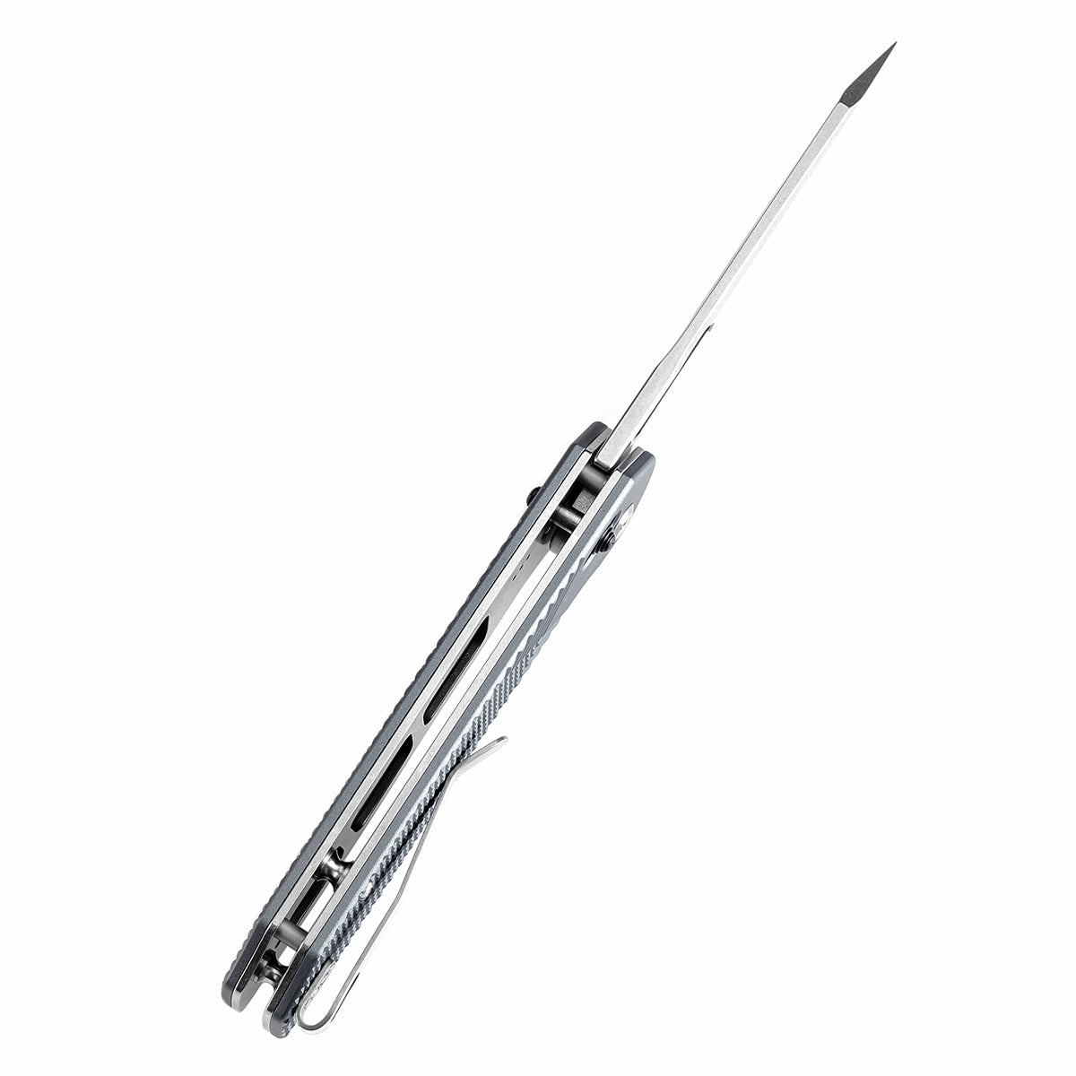 Tenable Shard Cross Bar Lock Gray Aluminum with diamond pattern Handle (3.47'' Stonewashed 14C28N Blade) Kim Ning Design-T1006V4