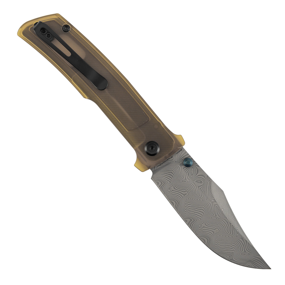 Tenable Bison Folding Knife | 3.24'' Water Ripple Damascus Blade | Amber PEI/Ultem Handle | Ray Laconico Knives Design | B2108A5