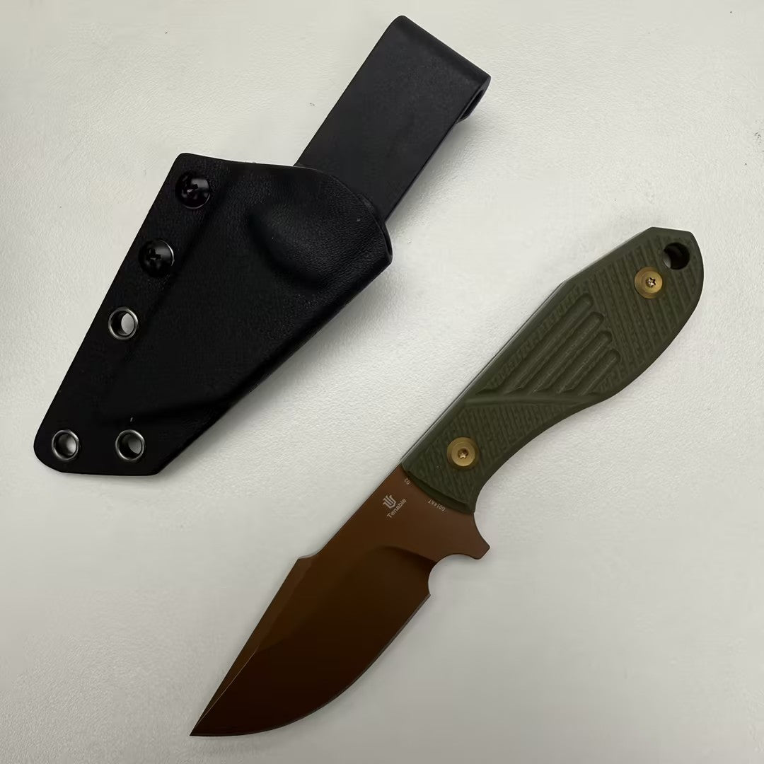 Tenable Tiny Dancer Fixed Blade Knife | 3.17" Rose Gold D2 Blade | Olive Green G10 Handle | JB Stout Design | G014A7