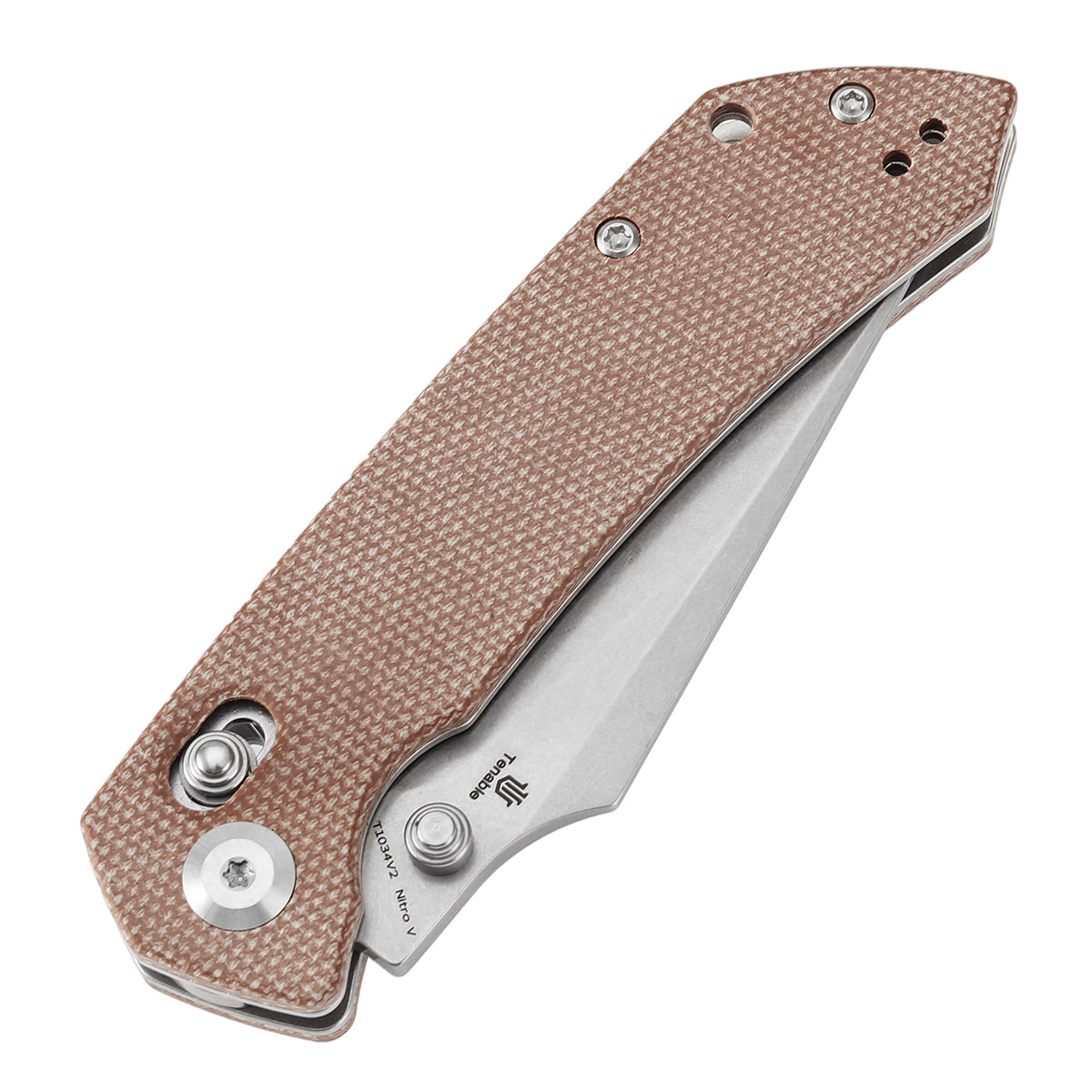 Tenable Fenrir Cross Bar Lock Folding Knife| Brown Micarta | 3.48" Stonewashed Nito-V Blade | Sparrow Knife Design T1034V2