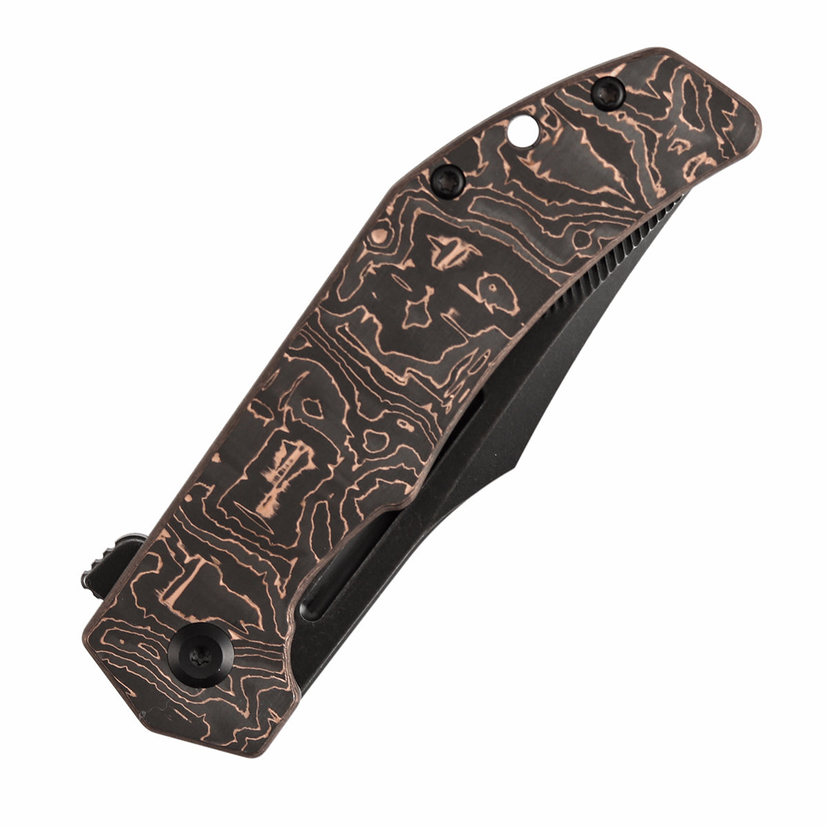 Orion Flipper Folding Knife | Copper Carbon Fiber Handle | 3.07" Blackwash Nitro V with CNC Milling Blade | JB Stout Design | B1089C3