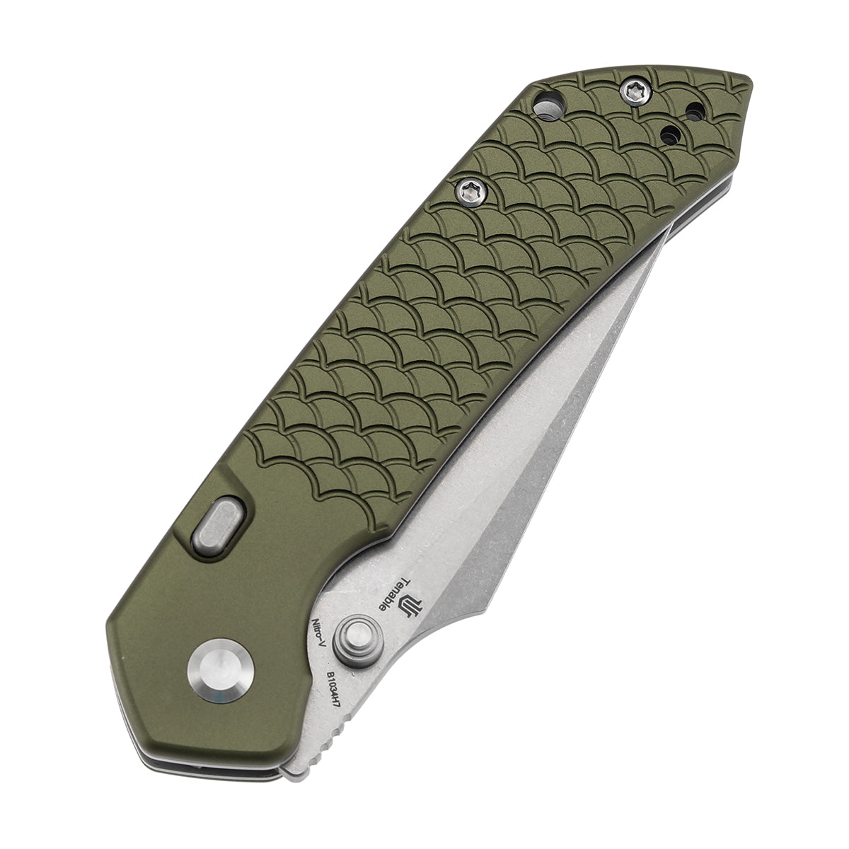 Tenable Fenrir Top Liner Lock Folding Knife| 3.4“ Stonewashed Nitro-V Blade | Green Anodized Aluminum with  Fishscale Texture Handle | Sparrow Knife Design | B1034H7