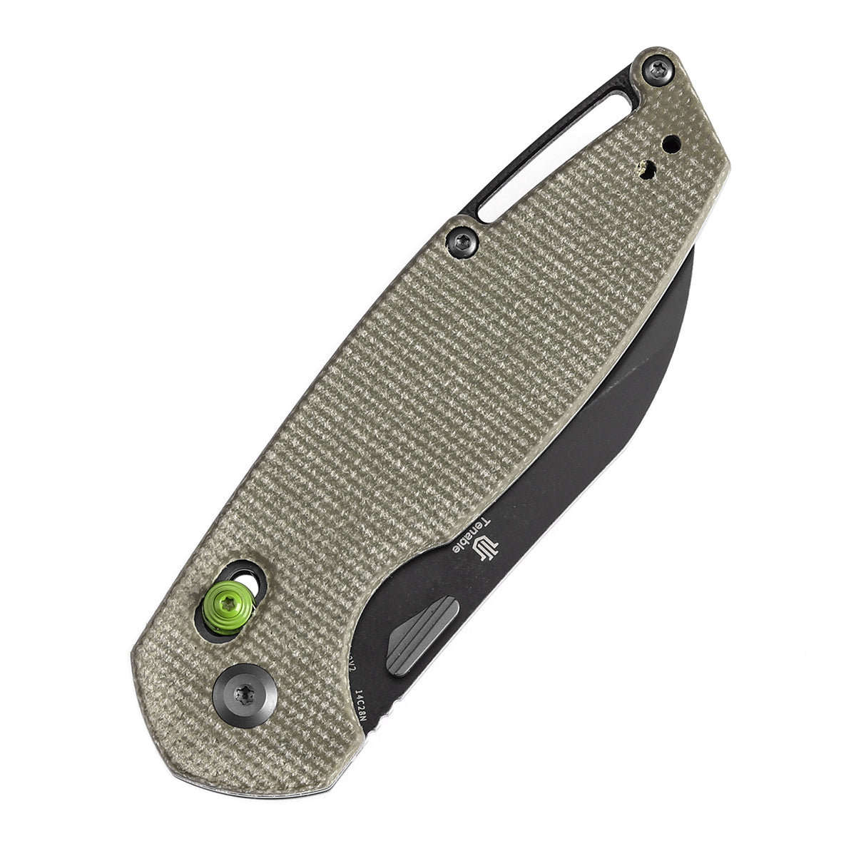 Tenable Model 6 Cross Bar Lock | Green Micarta Handle | 3.1" Blackwash 14C28N Blade| Nick Swan Design--T1022V2