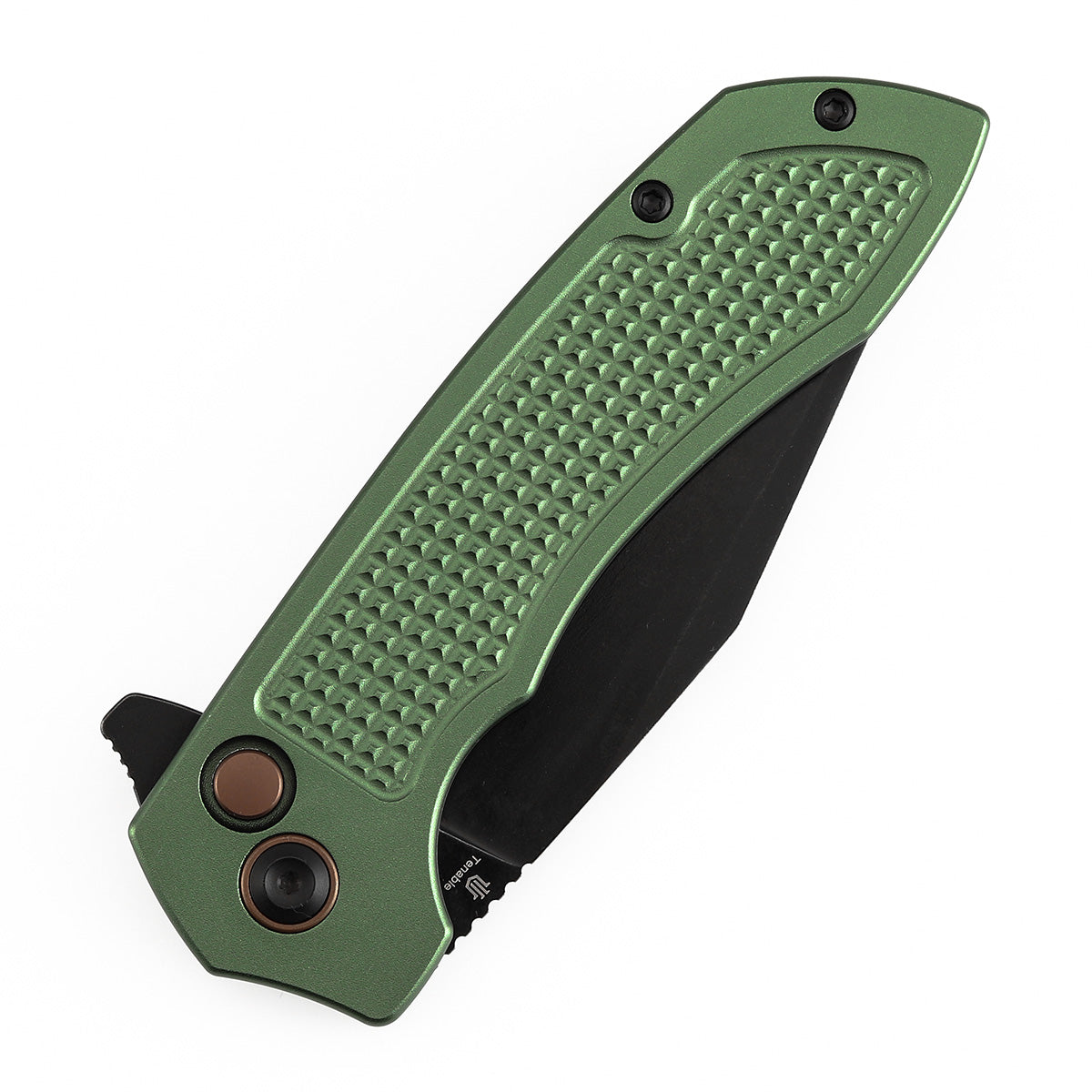 Christmas | Tenable Entity - Button Lock - 3.52'' Blackwash 14C28N - Dark Green Aluminum with Checkered Texture - Nalu Knives Design- B1036F2