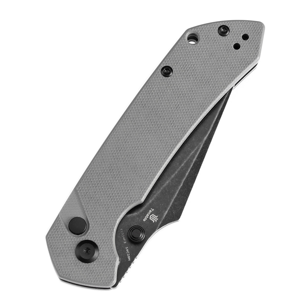Tenable Button Lock Fenrir Folding Knife Grey G10 Handle (3.45" Blackwash 14C28N Blade) Sparrow Knife Design--T1034F3