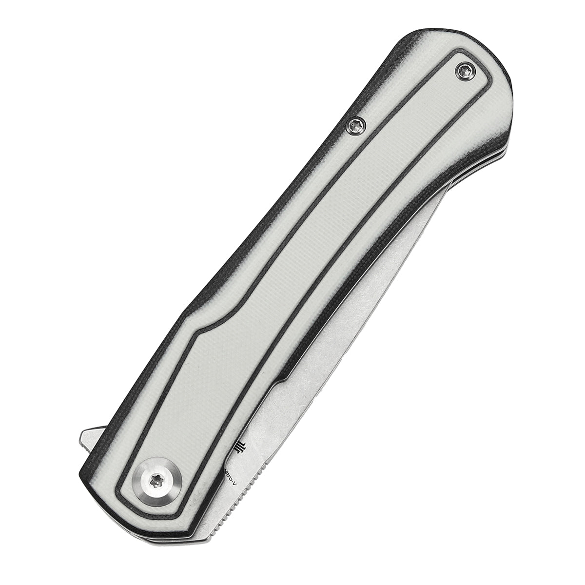 Tenable Kratos Folding Knife Black and White G10 Handle(3.79" Stonewashed Nitro-V Blade) Ostap Hel Design-T1024A5