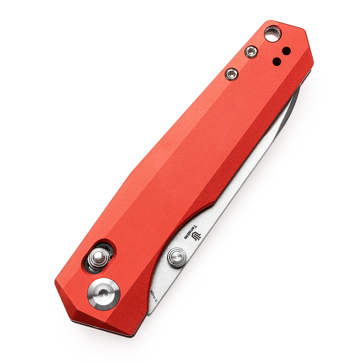 Tenable Beaver Cross Bar Lock Folding Knife Dark Red Anodized Aluminum Handle (3.44'' Stonewashed Nitro-V Blade) Kim Ning Design-T1105V3