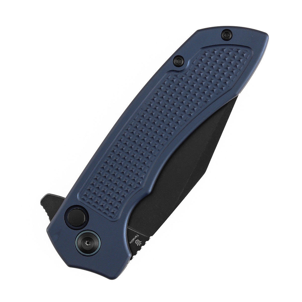 Tenable Entity - Button Lock - 3.52'' Blackwash 14C28N - Purple Aluminum with Checkered Texture - Nalu Knives - B1036F5