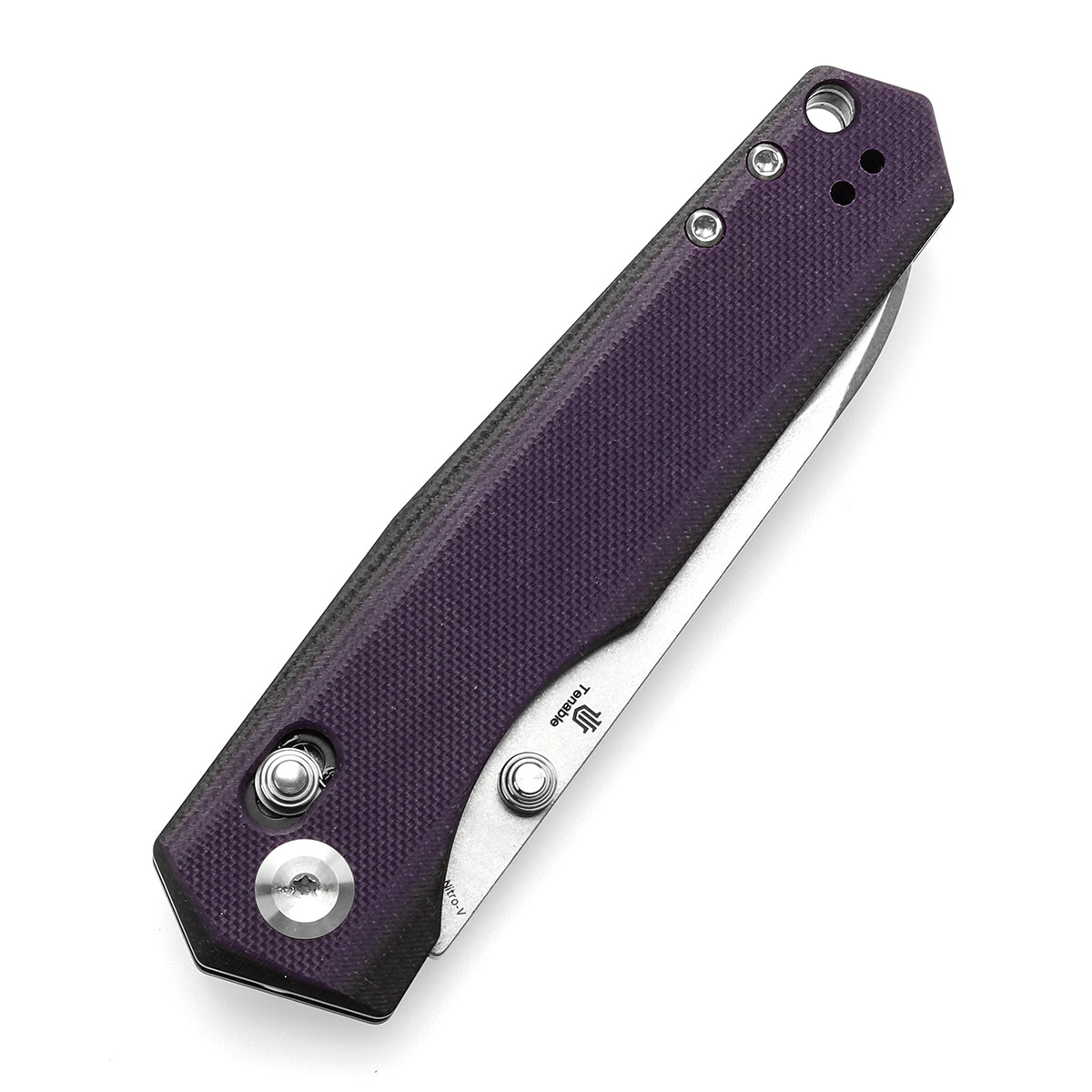 Tenable Beaver Cross Bar Lock Folding Knife Purple and Black G10 Handle (3.44'' Stonewashed Nitro-V Blade) Kim Ning Design-T1105V1