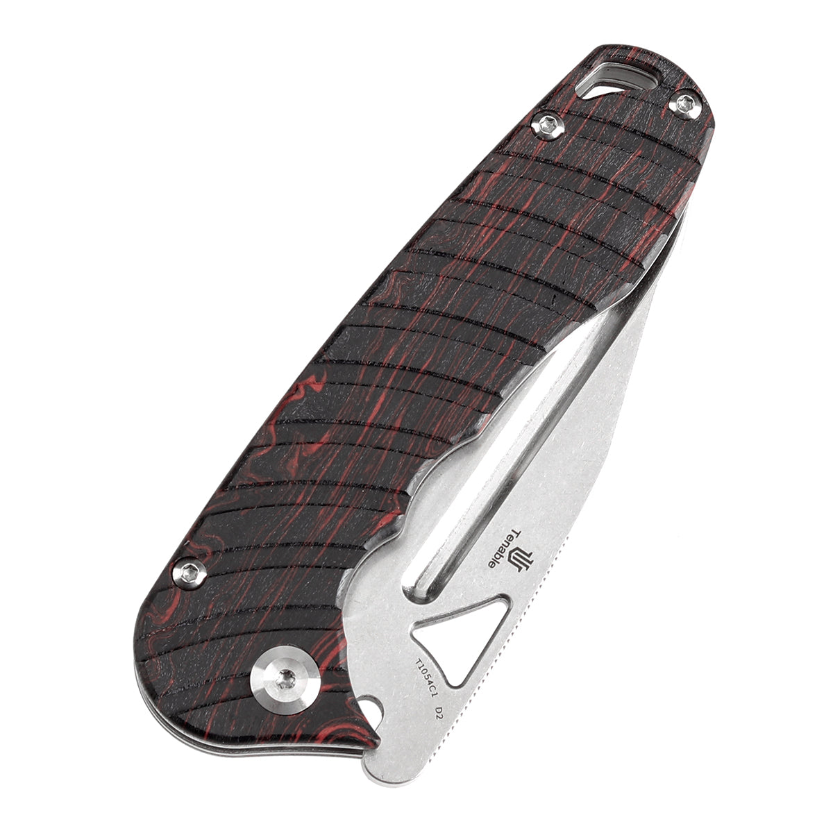 Pre-order: Ships on the Nov. 21st - Tenable Bömbur Folding Knife Black and Red G-mascus Handle (3.53'' Stonewashed D2 Blade) Midgards Messer Design--T1054C1