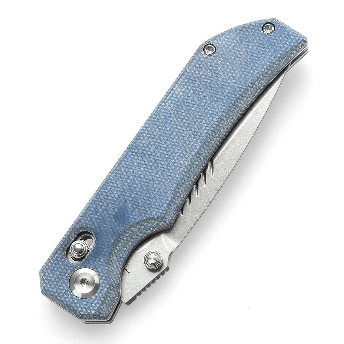 Tenable Eaglestrike Cross Bar Lock Folding Knife Blue Micarta Handle (3.73'' Stonewashed Nitro-V Blade) James Lowe Design-T1095V2