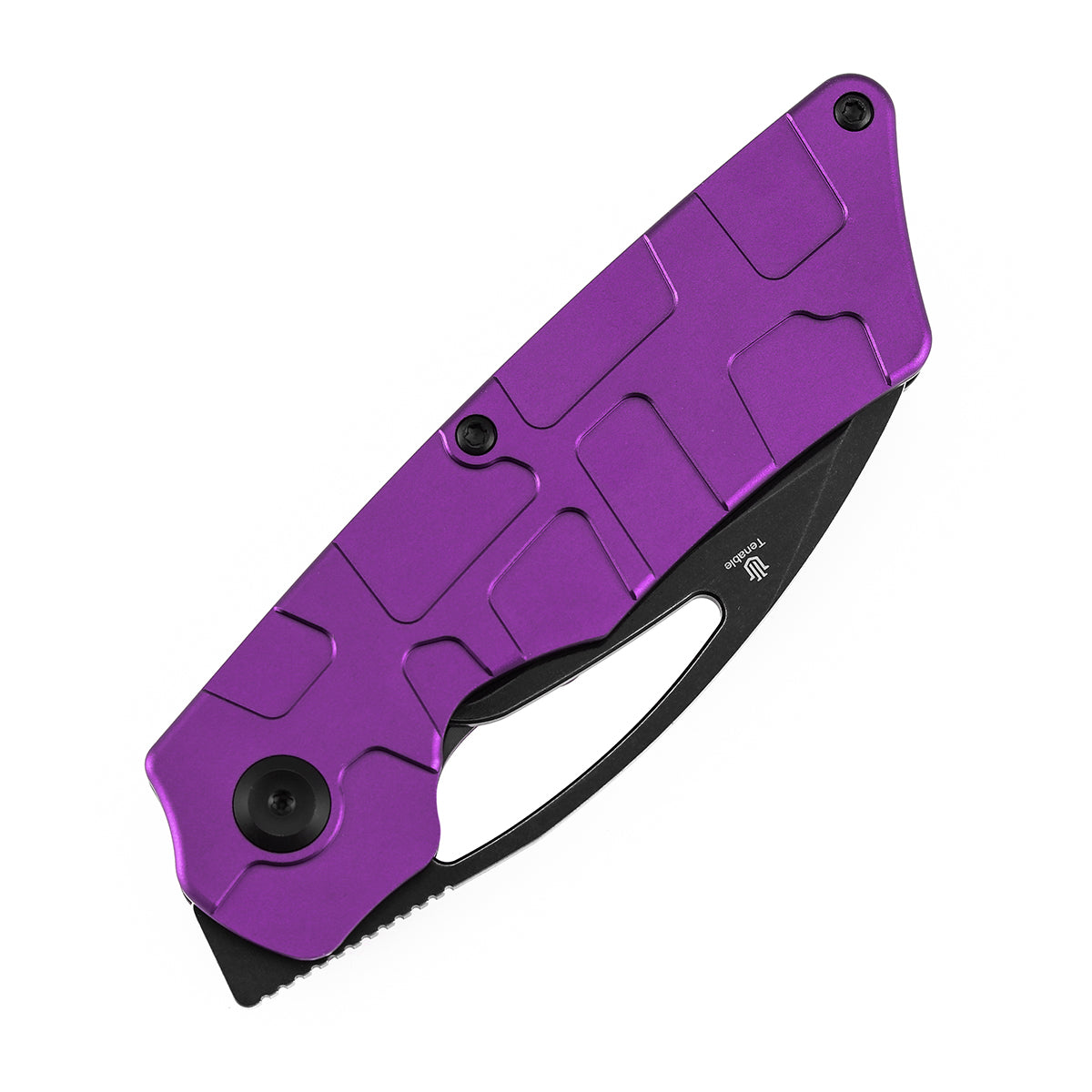 Tenable Goblin L Folding Knife | 3.24'' Blackwash 14C28N Blade | Purple Anodized Aluminum with Amphibian-inspired Geometric Texture Handle | Marshall Noble Design | B3016A3