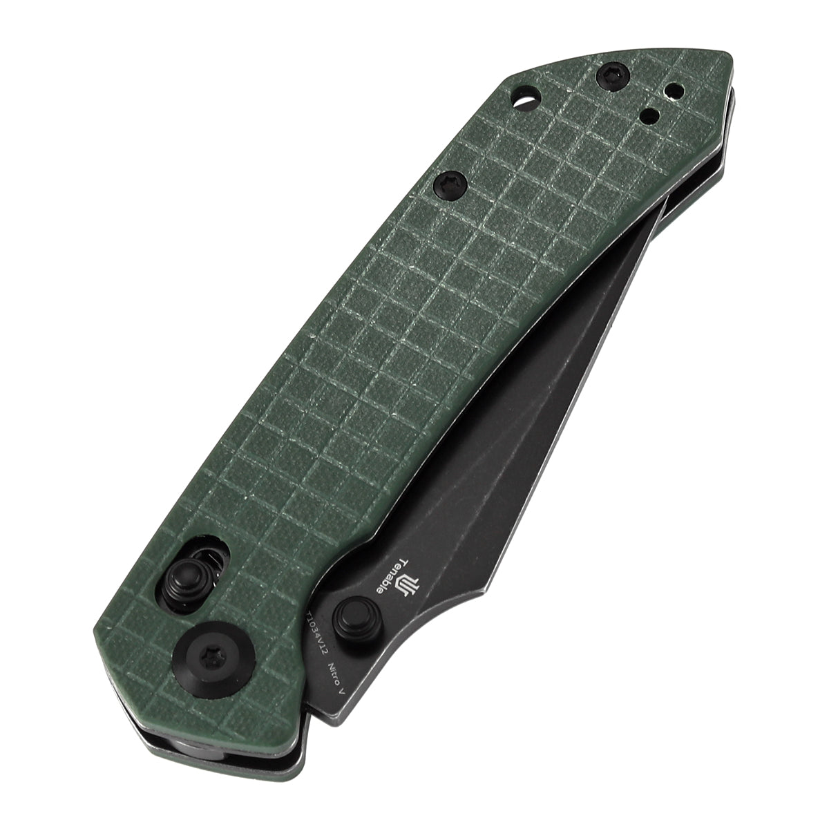 Tenable Fenrir Cross Bar Lock Folding Knife| Green G10 with Frag Pattern | 3.48" Blackwashed Nitro-V Blade | Sparrow Knife Design | T1034V12