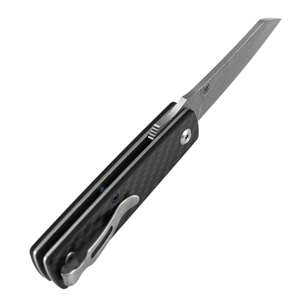 Tenable Higonokami Folding Knife | 3.02'' Water Ripple Damascus Blade | Twill Cabrbon Fiber Handle | Goran mihajlovic Design | B2135A3