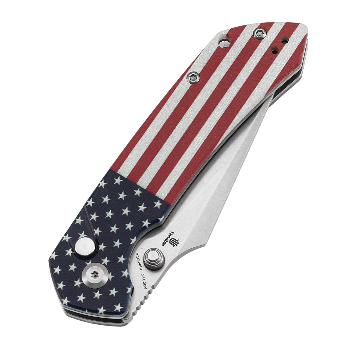 Tenable Fenrir Button Lock Knife | Jade G10 with American Flag Handle | 3.45" Stonewashed 14C28N | Sparrow Knife Design | T1034F8