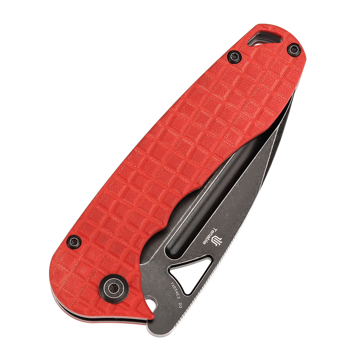 Tenable Bömbur Folding Knife Dark Red G10 with Frag Pattern Handle (3.53'' Blackwash D2 Blade) Midgards Messer Design--T1054C2