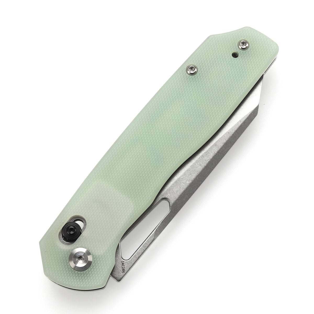 Tenable Shard Cross Bar Lock Jade G10 Handle (3.47'' Stonewashed 14C28N Blade) Kim Ning Design-T1006V6