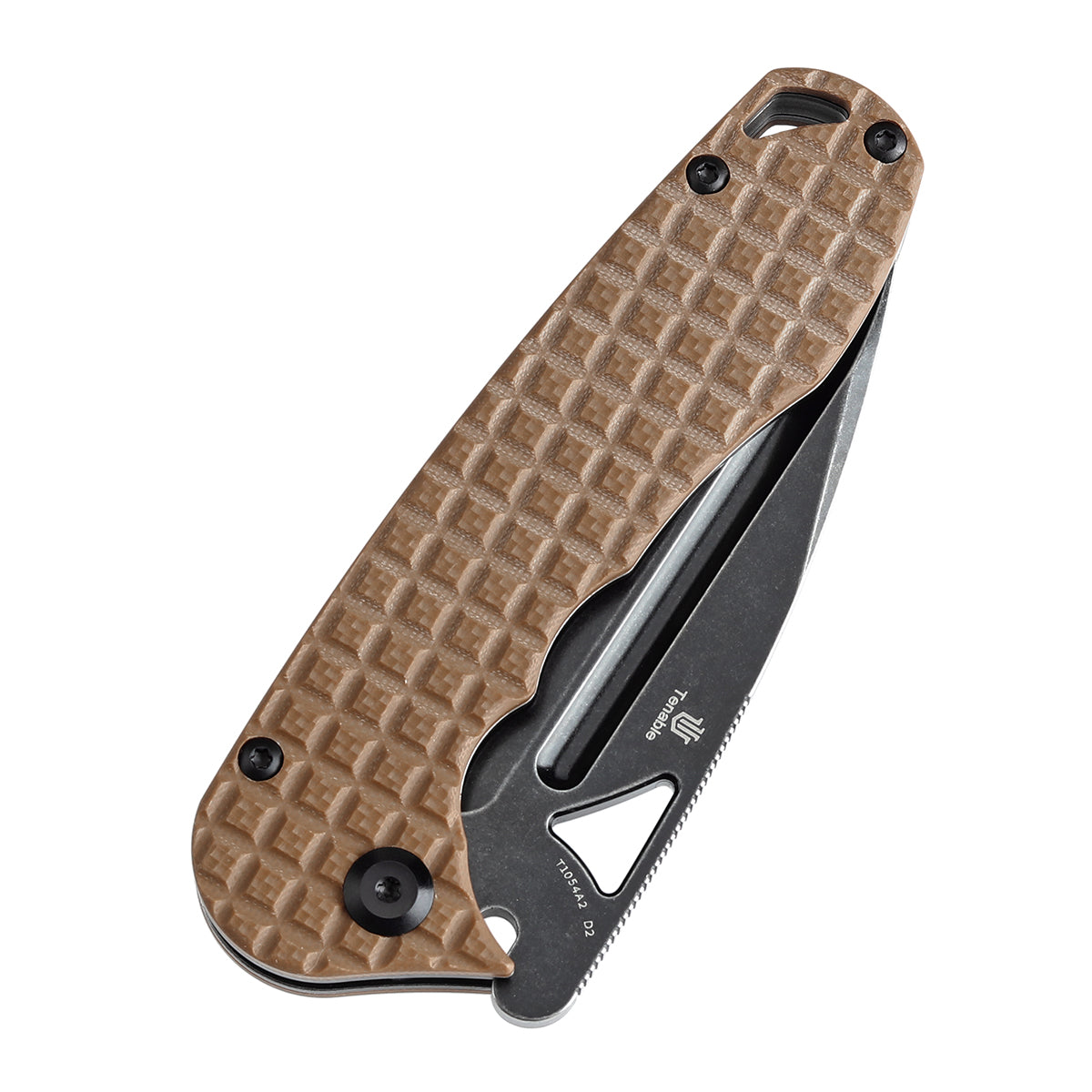 Pre-order: Ships on the Nov. 21st - Tenable Bömbur Folding Knife Brown G10 with Frag Pattern Handle (3.53'' Blackwash D2 Blade) Midgards Messer Design--T1054A2