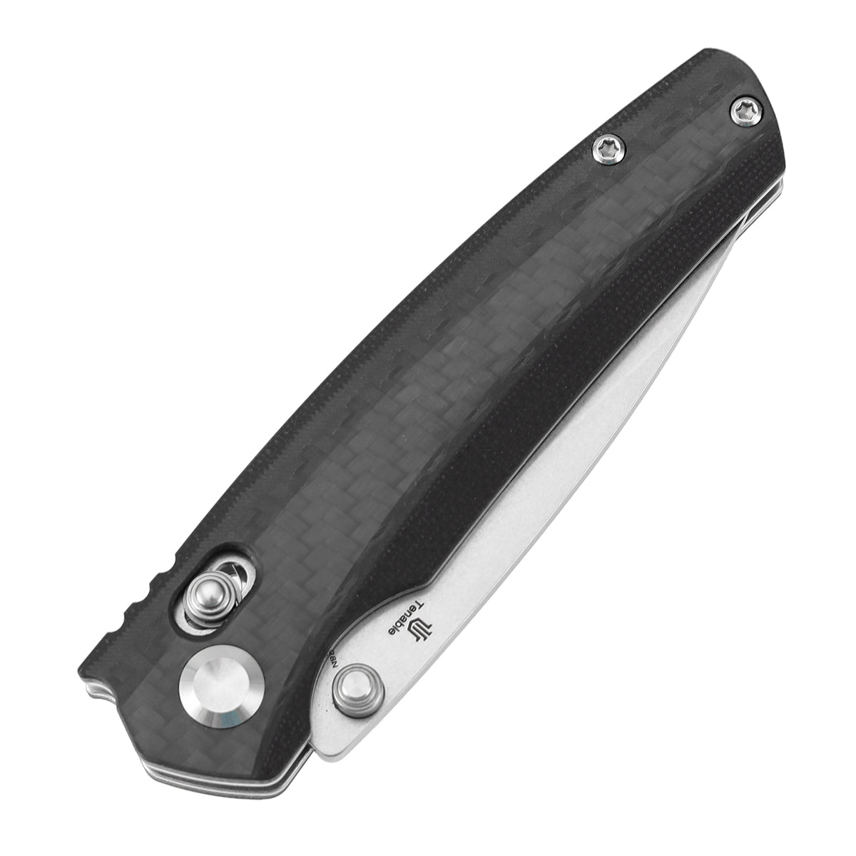 Tenable Raven Cross Bar Lock Folding Knife | 3.14" Stonewashed 14C28N Blade | Twill Carbon Fiber Handle | Black Bird Blades Design -T2109V1