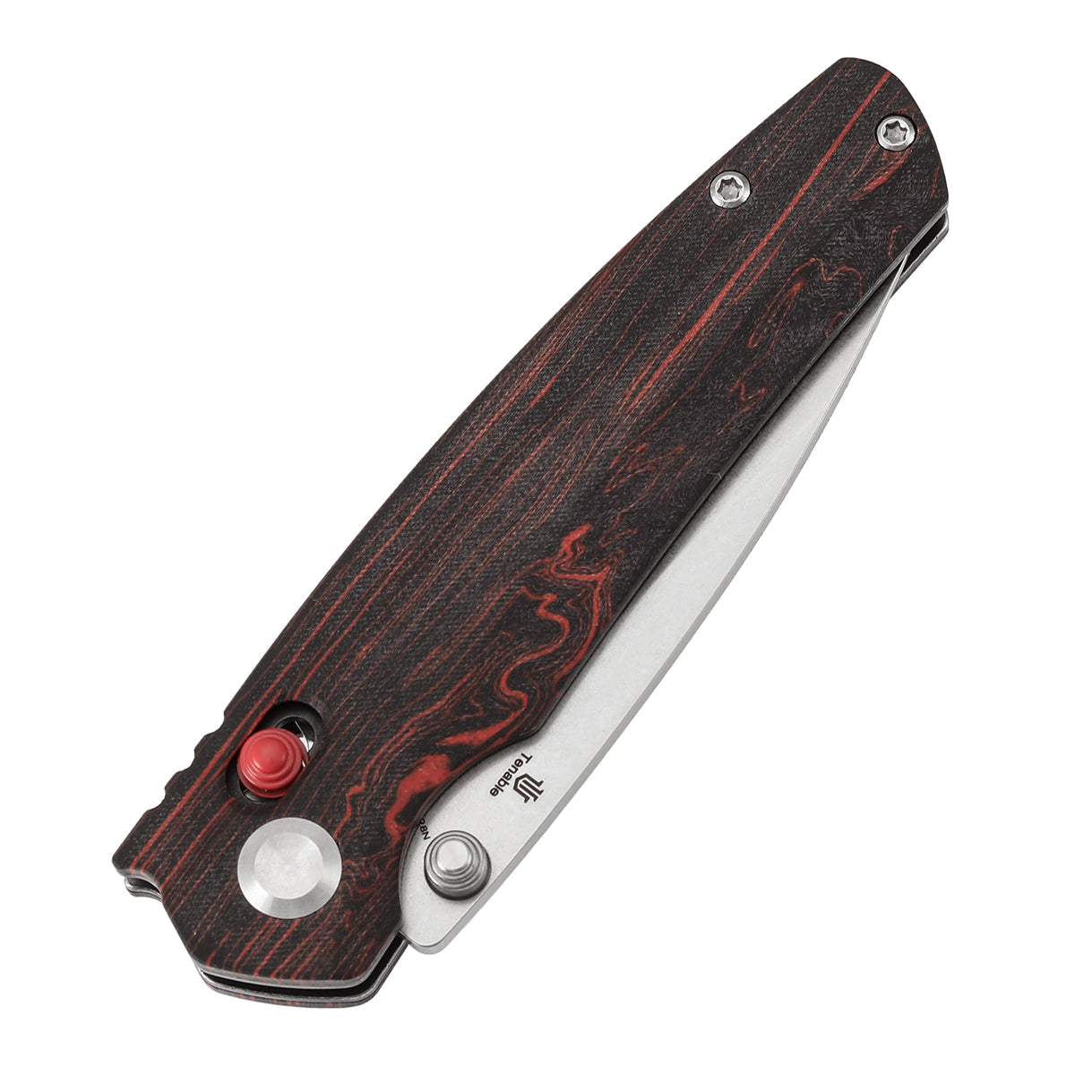 Tenable Raven Cross Bar Lock Folding Knife | 3.14" Stonewashed 14C28N Blade | Red and Black G-mascus Handle | Black Bird Blades Design -T2109V3