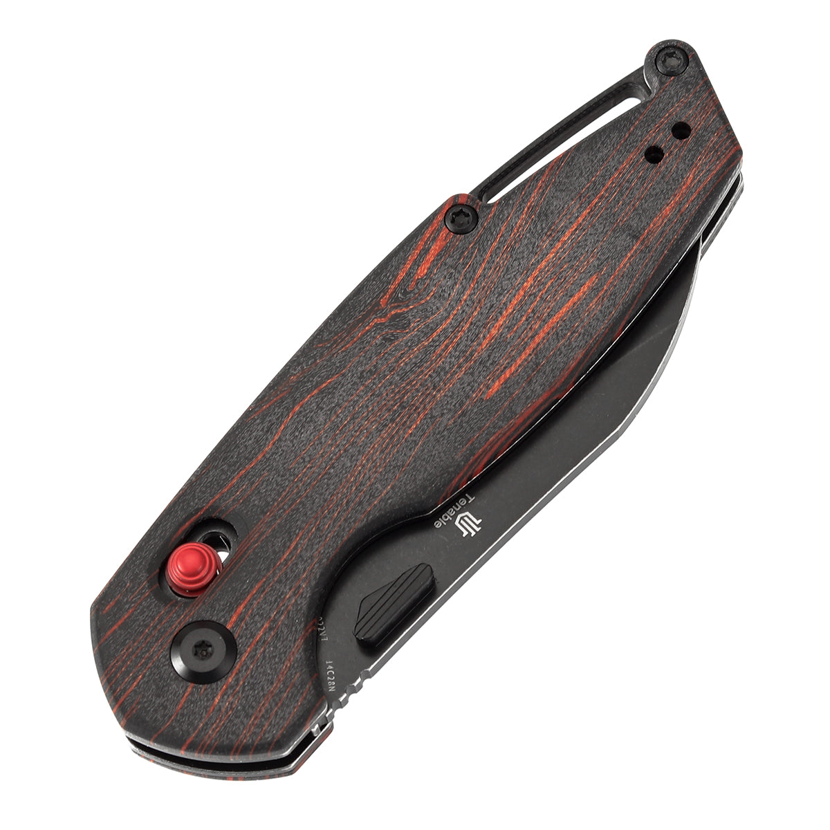 Tenable Model 6 Cross Bar Lock | Red & Black G-mascus Handle | 3.1" Blackwash 14C28N Blade | Nick Swan Design--T1022V7
