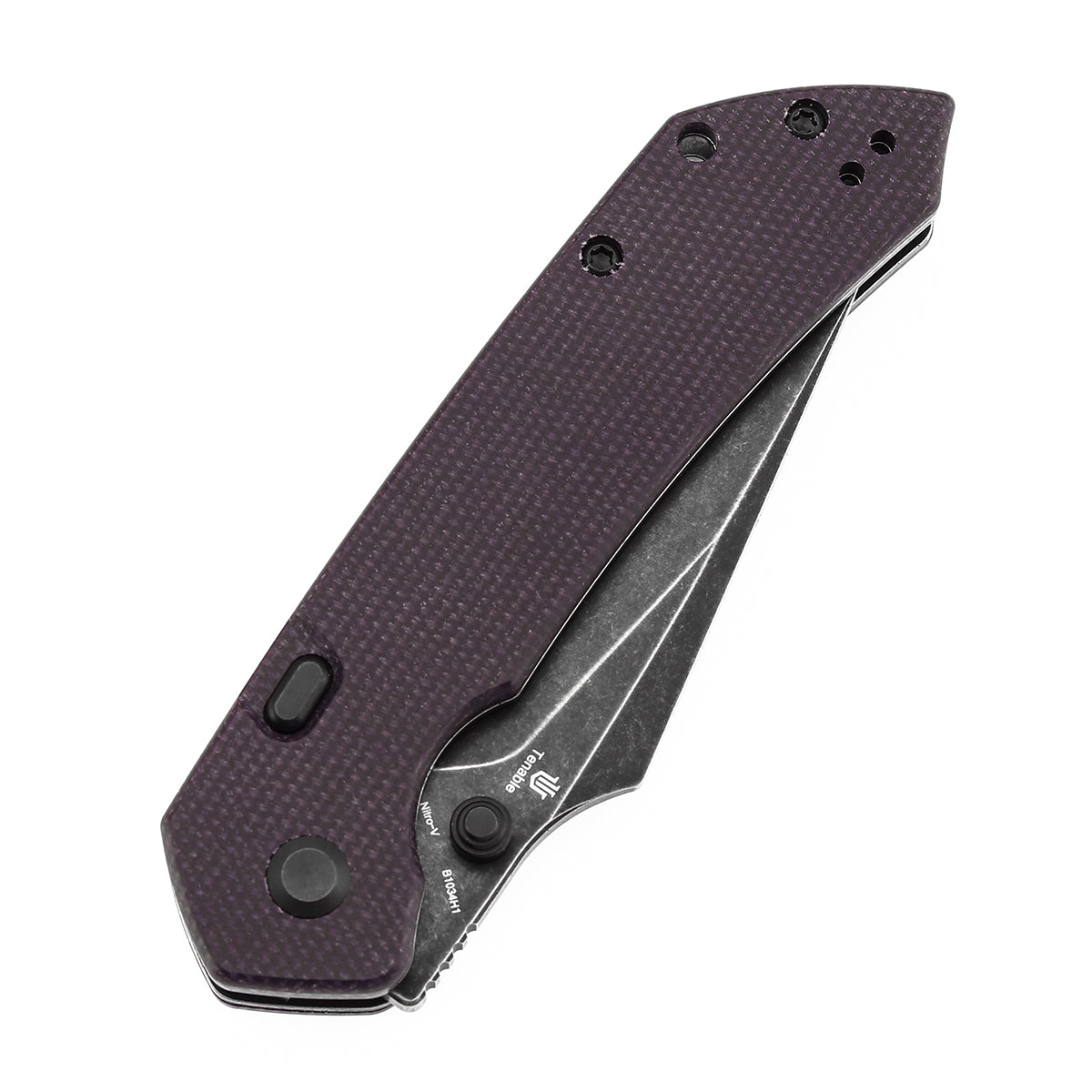 Available on TikTok - Tenable Fenrir Top Liner Lock Folding Knife| Purple Micarta | 3.48“ Blackwashed Nitro-V Blade | Sparrow Knife Design | B1034H1
