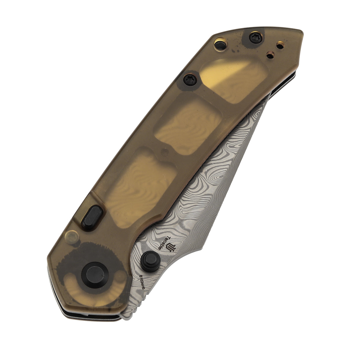 Available on TikTok -Tenable Fenrir Top Liner Lock Folding Knife| Amber PEI Handle | 3.4“ Damacus Blade | Sparrow Knife Design | B1034H6