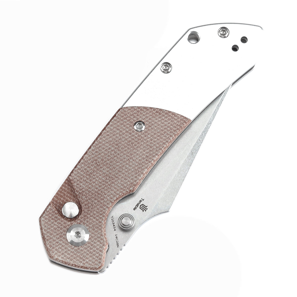 Going Gear Exclusive Tenable Fenrir Button Lock Knife Brown Micarta & Plain Aluminum Handle (3.4" Rose Gold 14C28N) T1034S4