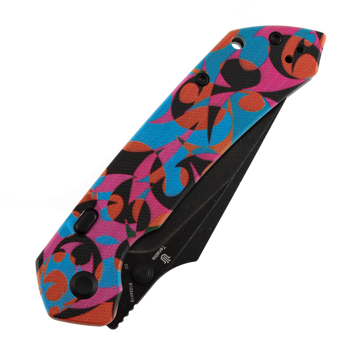 Tenable Fenrir Top Liner Lock Folding Knife| 3.4“ Blackwash D2 Blade | Jade G10 with Multicolor Camouflage Pattern Handle | Sparrow Knife Design | B1034H15