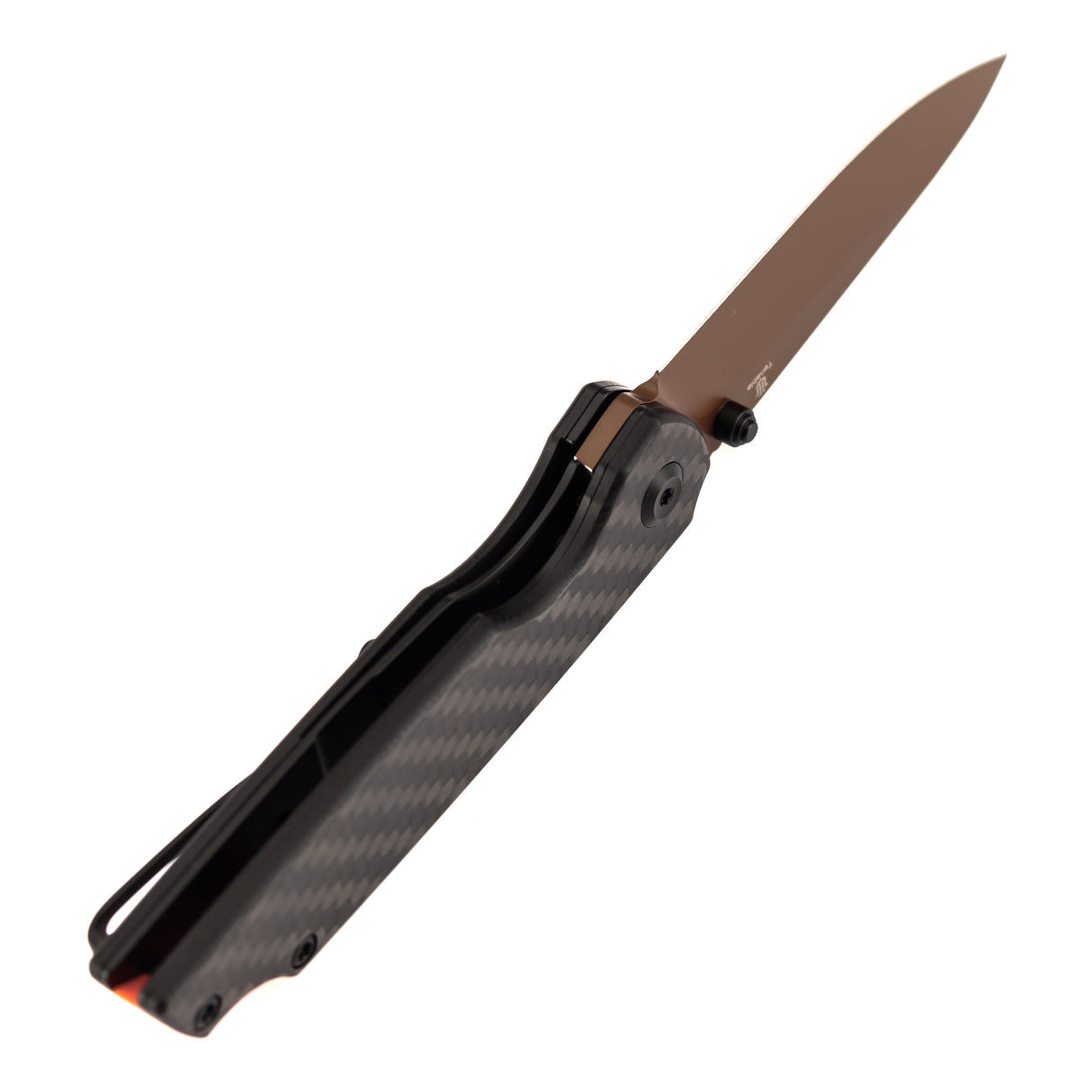 Tenable Mini Warrior Liner Lock Knife | 2.9" Rose Gold Nitro-V Blade | Twill Carbon Fiber & G10 Handle | Kim Ning Design - B2005A4