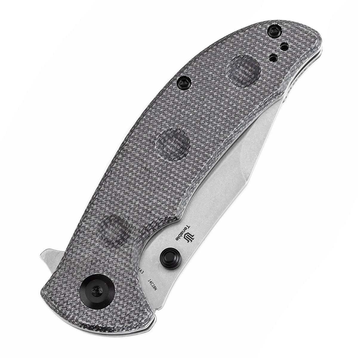 Tenable Rei Folding Knife Black Micarta with Dimples Handle (3.3" Stonewashed 14C28N Blade) Karambit Maker Design--T1061A3