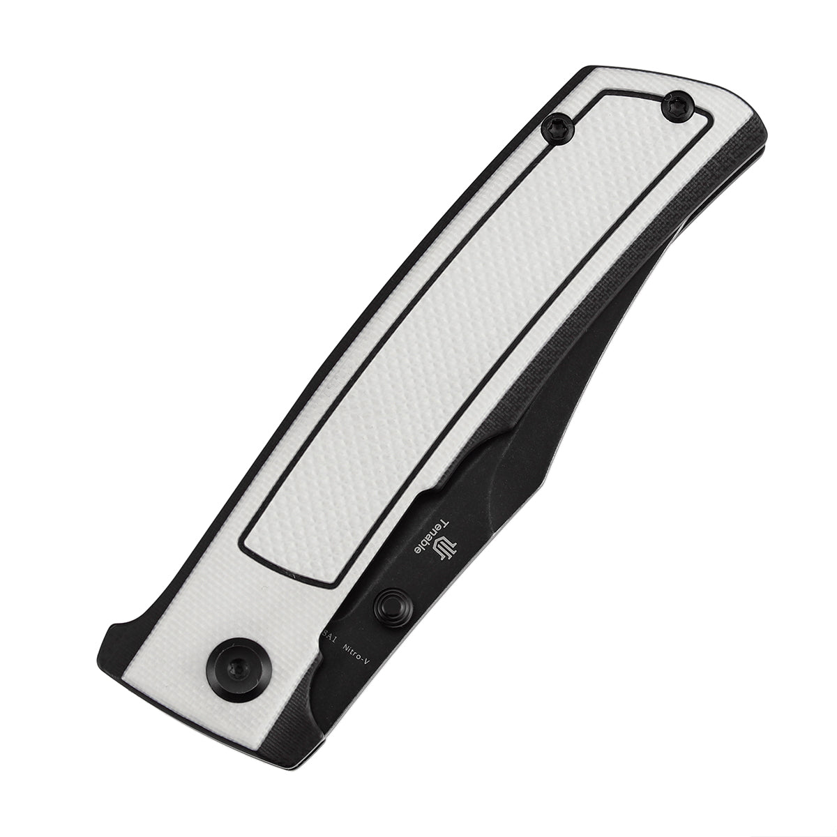 Tenable Bison Folding Knife | 3.24'' Blackwash Nitro V Blade | Black & White G10 with Frag Pattern Handle | Ray Laconico Knives Design | B2108A1