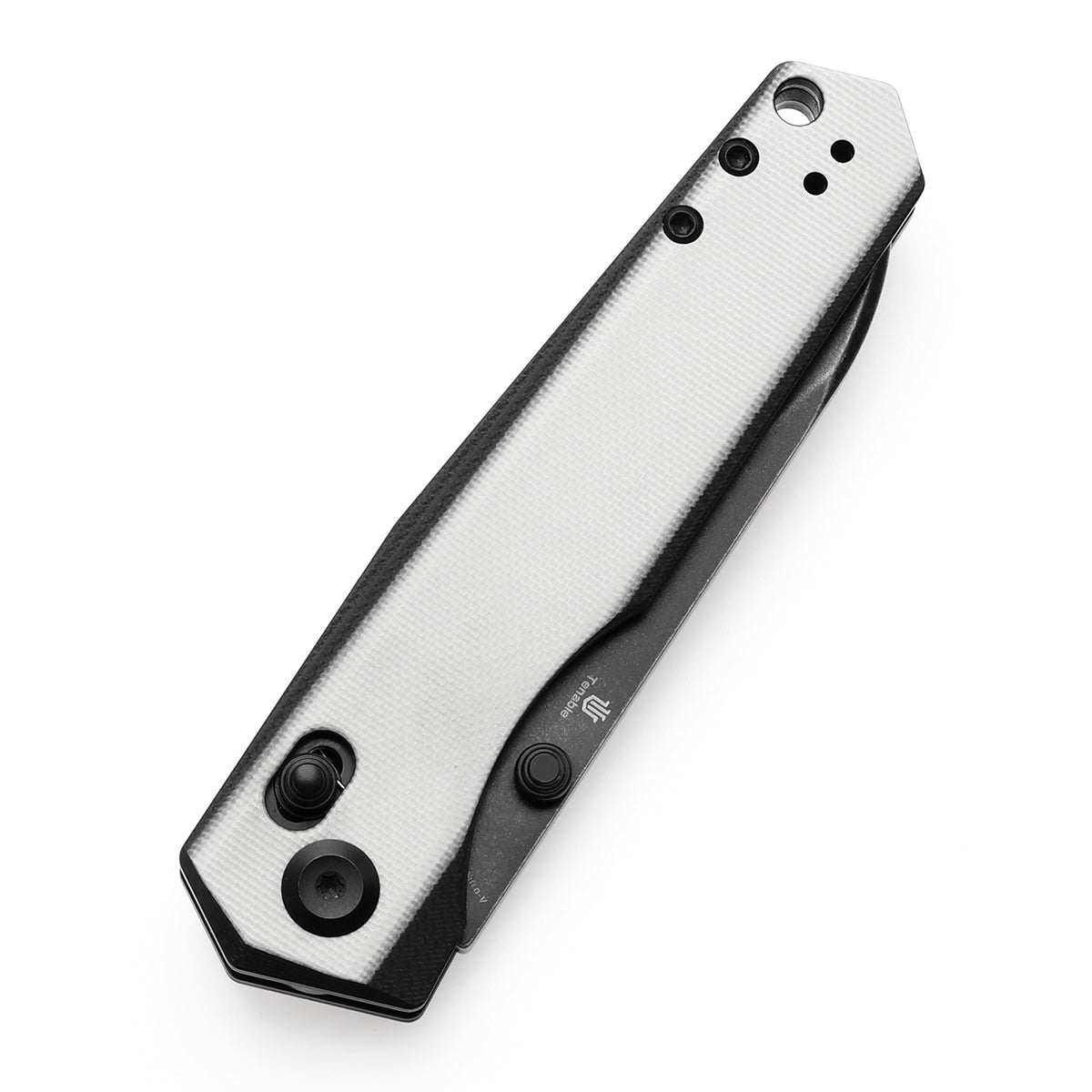 Tenable Beaver Cross Bar Lock Folding Knife Ivory White and Black G10 Handle (3.44'' Blackwash Nitro-V Blade) Kim Ning Design-T1105V2