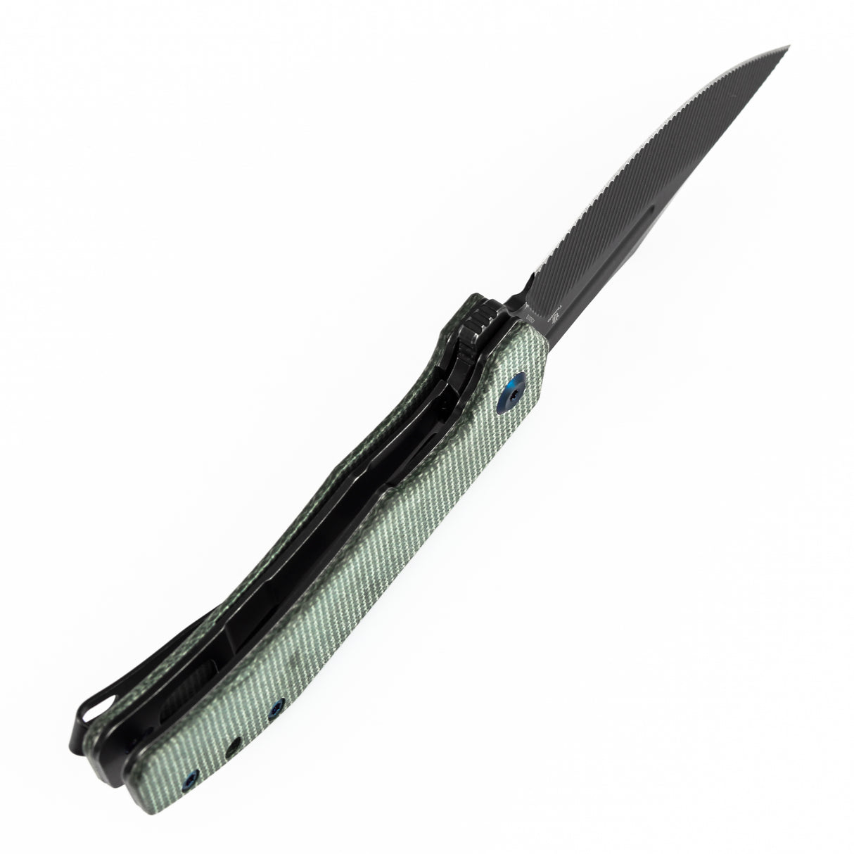 Orion Flipper Folding Knife | Green Micarta Handle | 3.07" Blackwash Nitro V with CNC Milling Blade | JB Stout Design | B1089C4