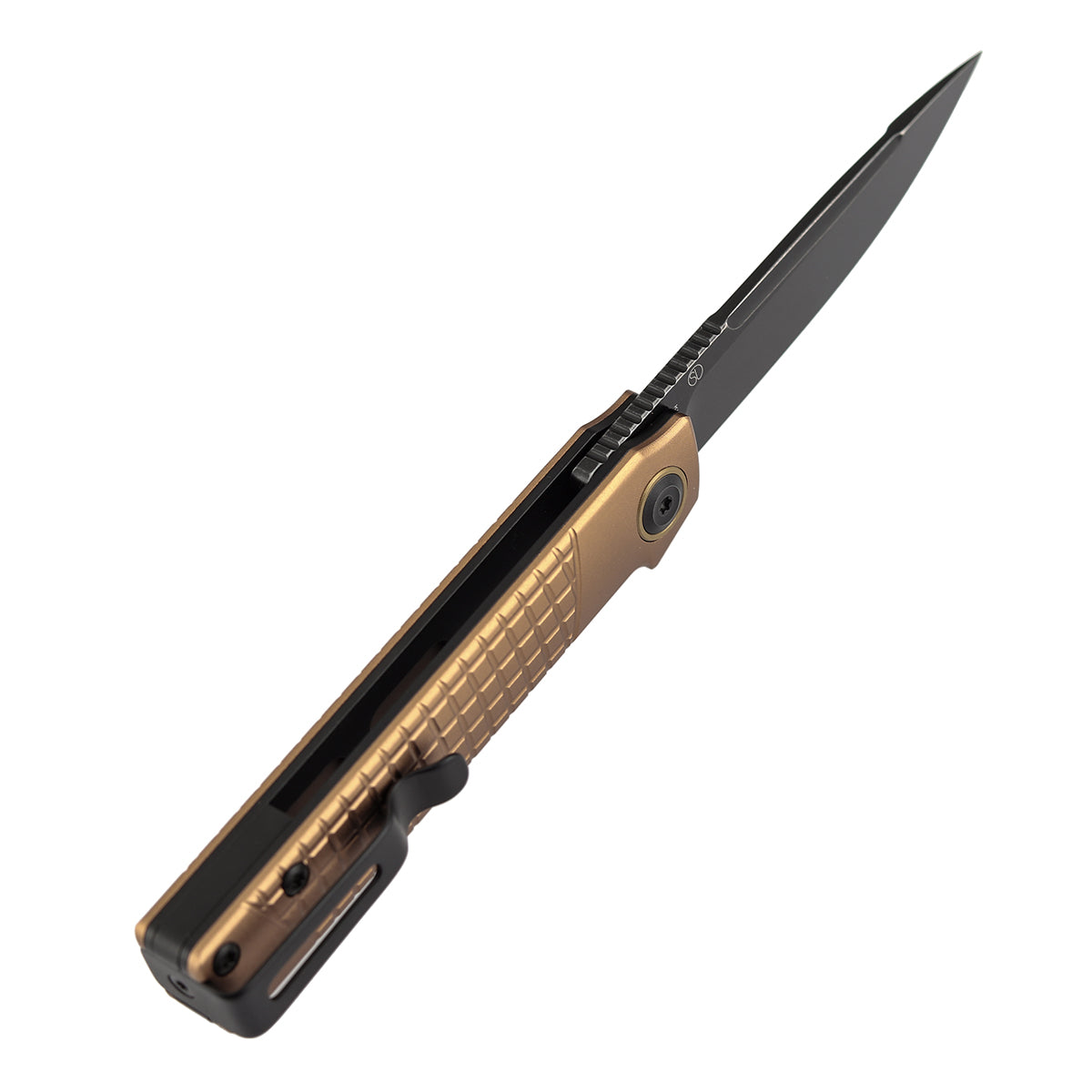 Tenable Kitpu Folding Knife | 2.9'' Blackwash Nitro-V Blade | Bronze Aluminum with Frag Pattern Handle | Jonathan Styles Design - B2123A2