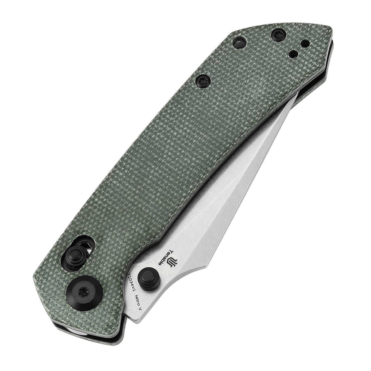 Tenable Fenrir Cross Bar Lock Folding Knife| Green Micarta | 3.48" Stonewashed Nitro-V Blade | Sparrow Knife Design | T1034V1