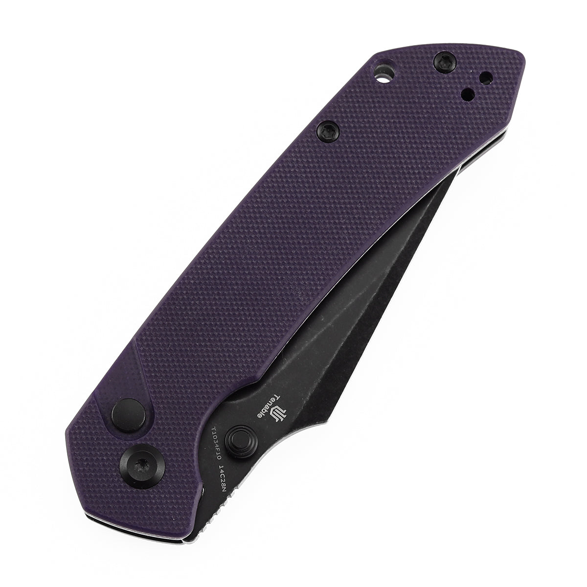 Tenable Fenrir Button Lock Knife | Purple G10 Handle | 3.45" blackwashed 14C28N | Sparrow Knife Design | T1034F10