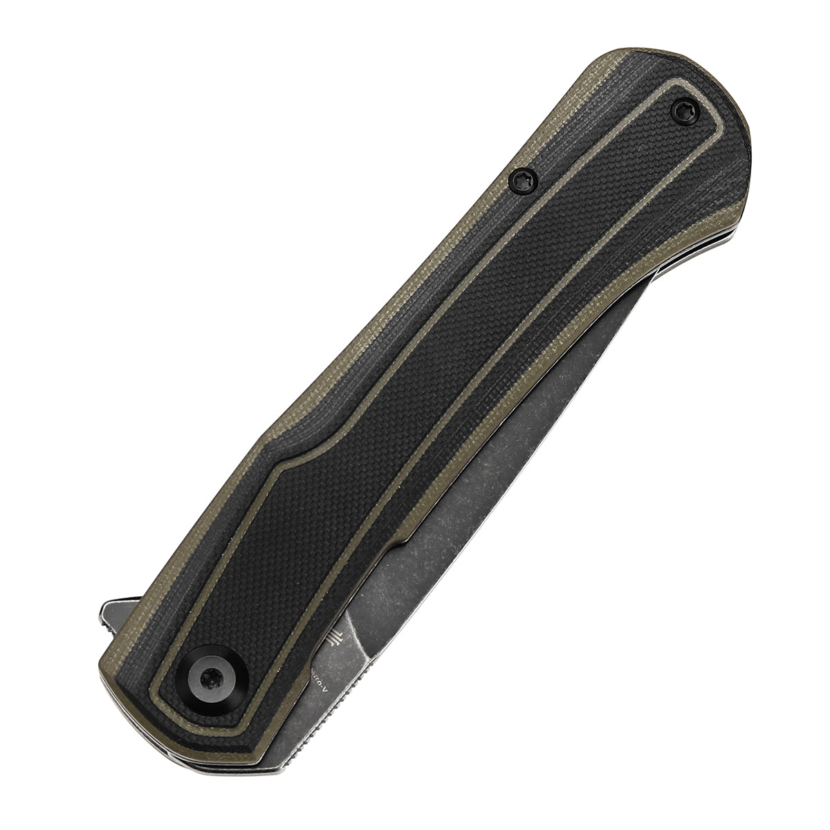 Tenable Kratos Folding Knife Black and Green G10 Handle(3.79" Blackwash Nitro-V Blade) Ostap Hel Design-T1024A4