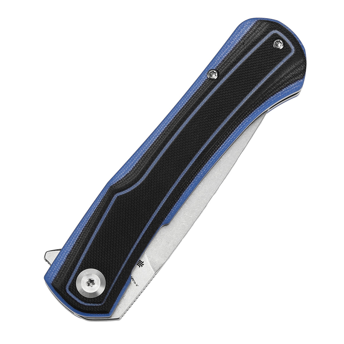 Tenable Kratos Folding Knife Black and Blue G10 Handle(3.79" Stonewashed Nitro-V Blade) Ostap Hel Design-T1024A2