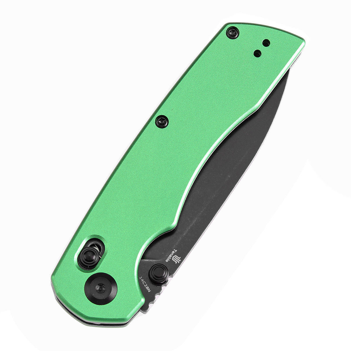 Tenable Kryo Cross Bar Lock Green Anodized Aluminum Handle (3.58‘’ Blackwash 14C28N Blade) Kim Ning Design-T1001V1