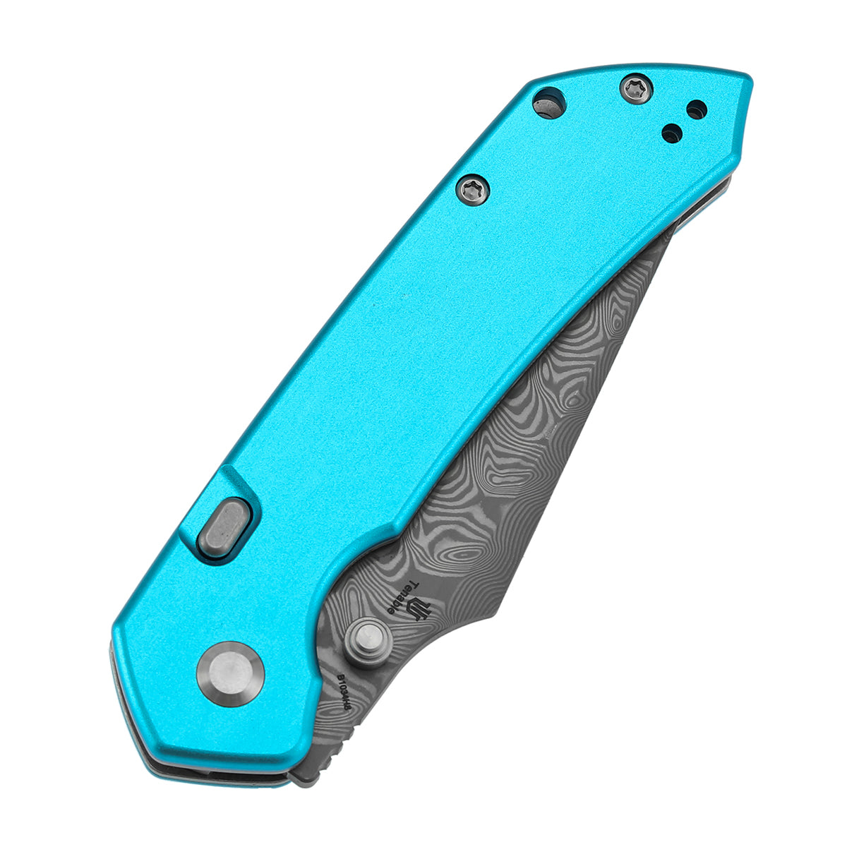 Tenable Fenrir Top Liner Lock Folding Knife|  3.4“ Damascus Blade | Blue Aluminum Handle | Sparrow Knife Design | B1034H8