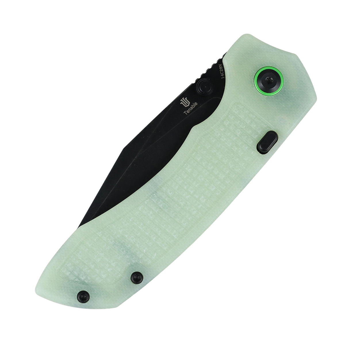 Tenable Entity Top Liner Lock Folding Knife | 3.52“ Blackwash 14C28N Blade | Glow-in-the-Dark Green G10 Handle | Nalu Knives Design - B1036H2