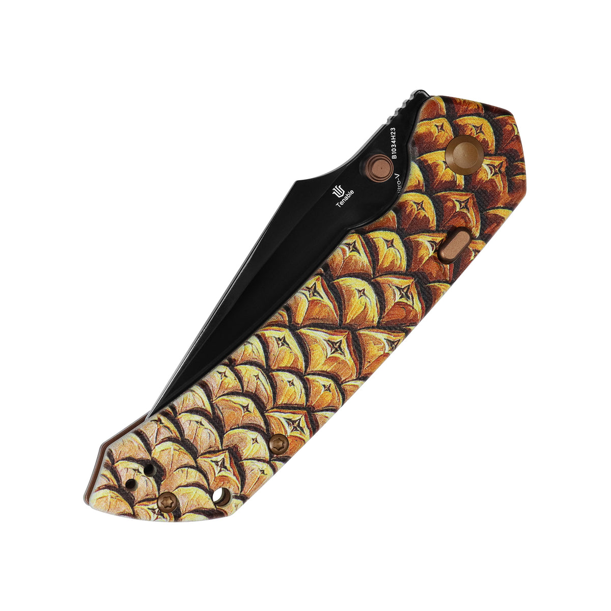 Tenable Fenrir - Exclusive Limited Edition for Christmas | Top Liner Lock | 3.4" Mirror DLC Nitro-V | Jade G10 with Pinecone Pattern Handle | Sparrow Knife Design - B1034H23