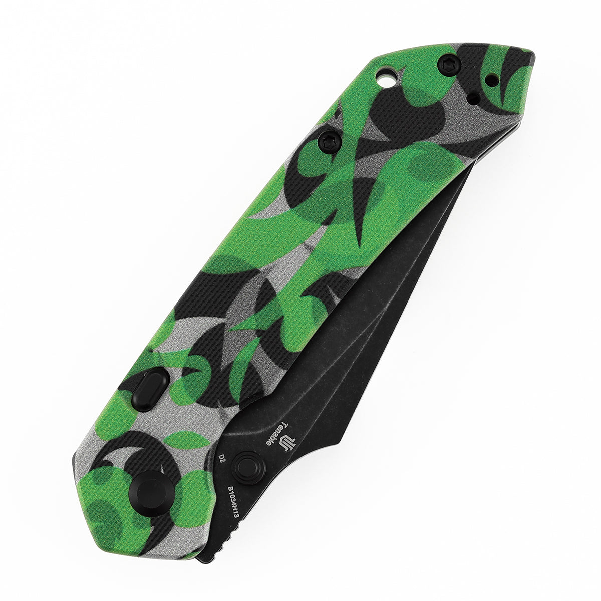 Tenable Fenrir Top Liner Lock Folding Knife| 3.4“ Blackwash D2 Blade | Jade G10 with Green Camouflage Pattern Handle | Sparrow Knife Design | B1034H13