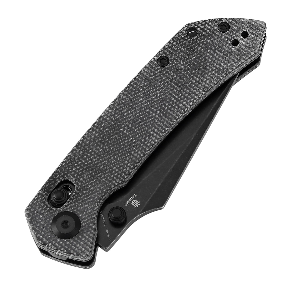 Tenable Fenrir Cross Bar Lock Folding Knife| Black Micarta | 3.48" Blackwashed Nitro-V Blade | Sparrow Knife Design | T1034V3