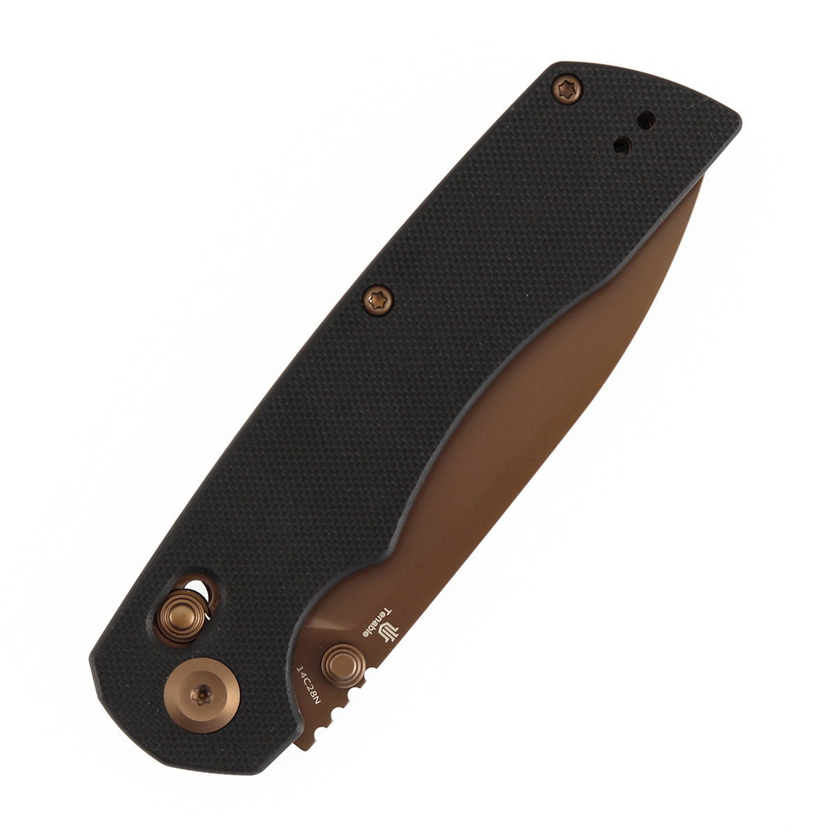 Tenable Kryo Cross Bar Lock | Black G10 Handle | 3.58‘’ Rose Gold Coated 14C28N Blade | Kim Ning Design-T1001V8