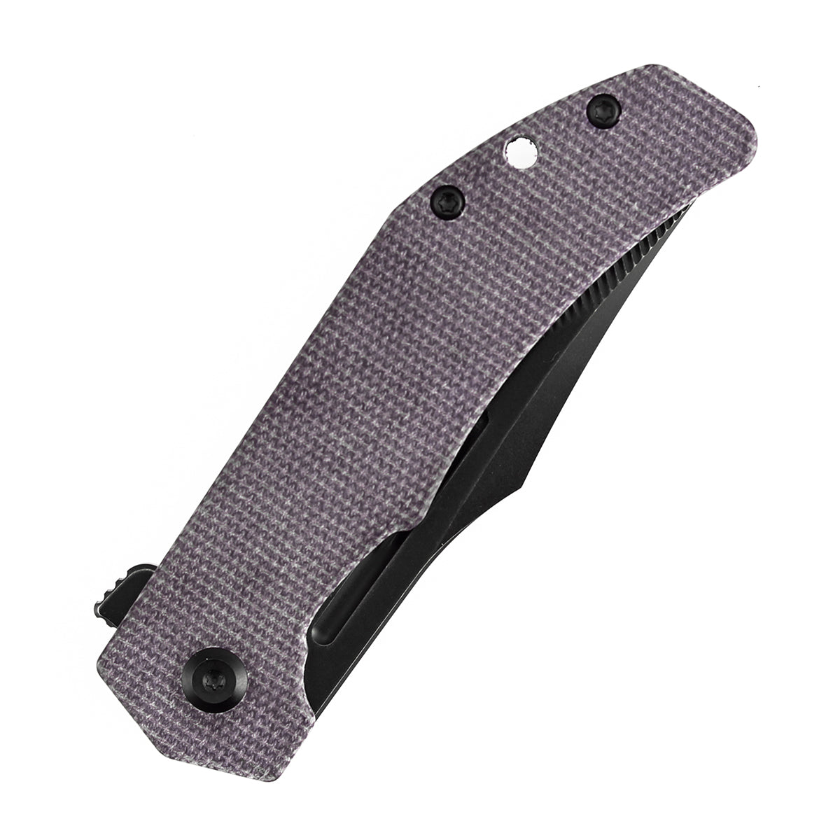 Tenable Orion Flipper Folding Knife | Purple Micarta Handle | 3.07" Blackwash Nitro V with CNC Milling Blade | JB Stout Design | B1089C1