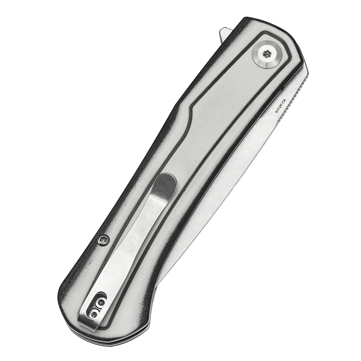 Tenable Kratos Folding Knife Black and White G10 Handle(3.79" Stonewashed Nitro-V Blade) Ostap Hel Design-T1024A5