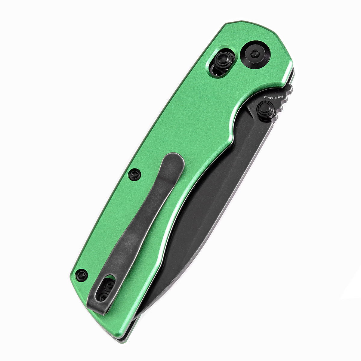 Tenable Kryo Cross Bar Lock Green Anodized Aluminum Handle (3.58‘’ Blackwash 14C28N Blade) Kim Ning Design-T1001V1